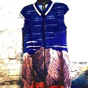 GRAPHIC PRINT ASYMMETRIC HEM BOHO FESTIVAL BUTTON FRONT DRESS SIZE S